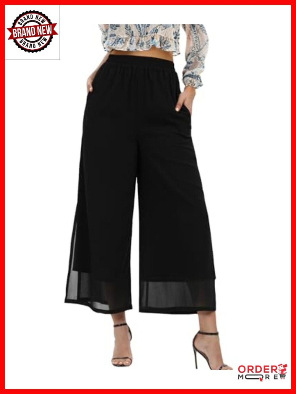 Women's Chiffon Wide Leg Palazzo Pants Side Split Casual